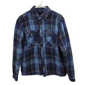 Boston Traders Flannel Jacket Shacket Sherpa Lined Blue Plaid Workwear Mens Sz M